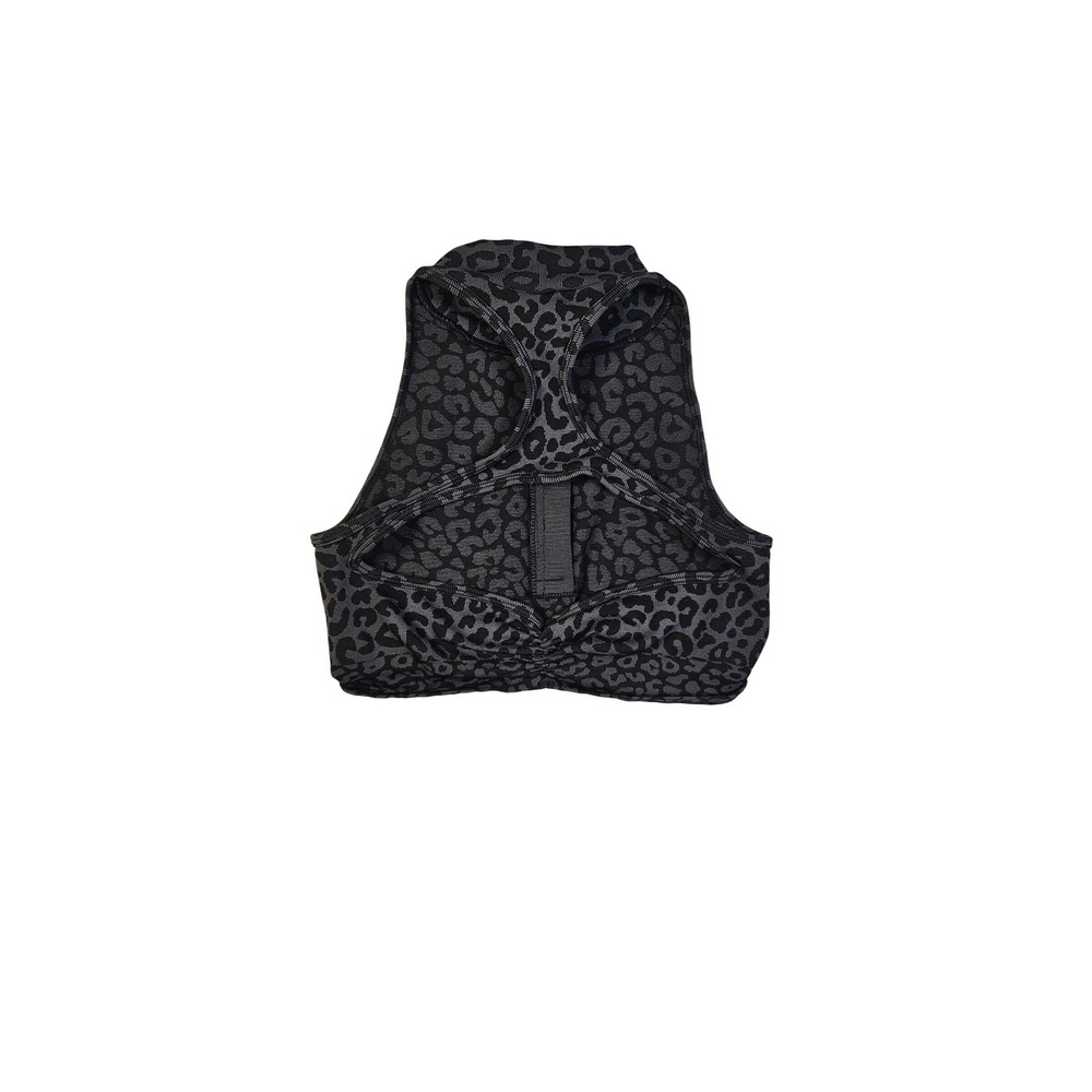 Seamless High Neck Leopard Print Racerback Sports Bra Grey Medium